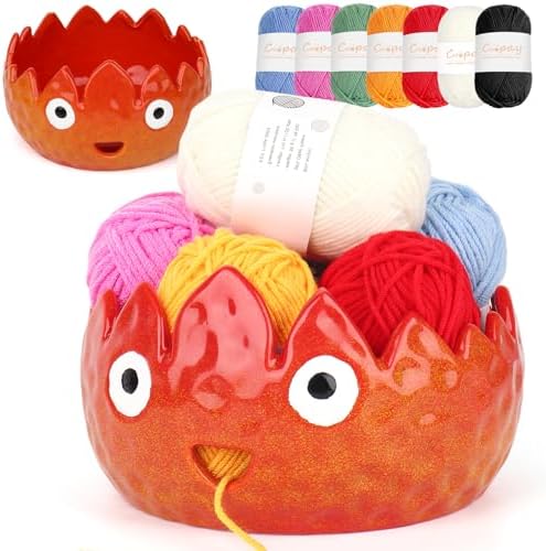 Coopay Flame Yarn Bowl for Crochet/Knitting, Cute Yarn Storage Bowl, 7in