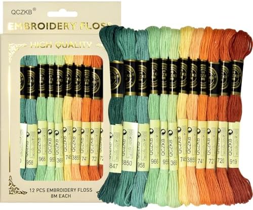 Premium Rainbow Color Embroidery Floss - Cross Stitch Threads - Friendship Bracelets Floss - Crafts Floss - 12 Skeins Per Pack Embroidery Floss,Green-Orange Gradient