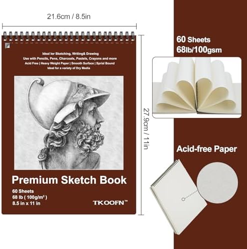 TKOOFN 5 Pack 8.5" x 11" SketchBooks Bulk,Top Spiral Bound Sketchbook