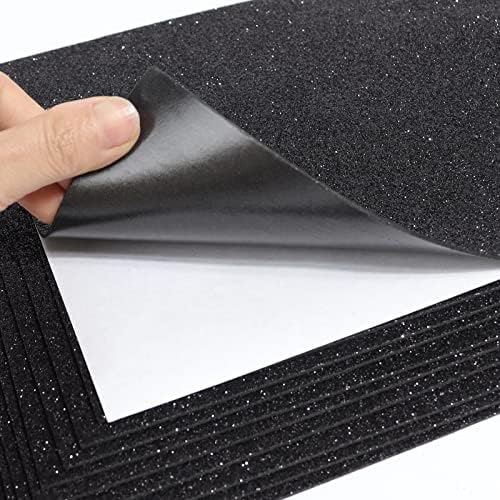 10 Sheets Glitter Paper Sheet for Crafts April Fool's Memorial Father's Day Juneteenth Decor Table Decorations, A4 Cardstock Self-adhesive Paper for Father’s Day Construction Scrapbook Decor (Black)
