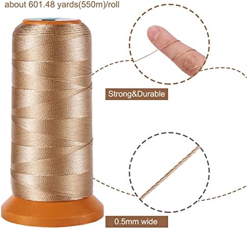 601Yards 0.5mm Nylon Sewing Thread Polyester Leather Cord Beading String Macrame Cord Rope for DIY Necklace Bracelet Handcraft Leather Sewing Bookbinding Tan