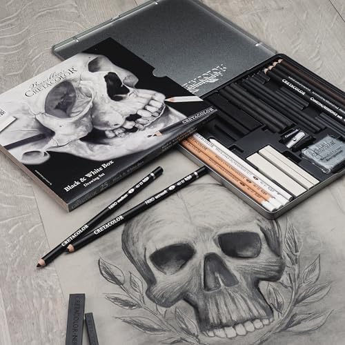 Cretacolor Skull Edition Black & White Drawing Tin Set, Set of 25