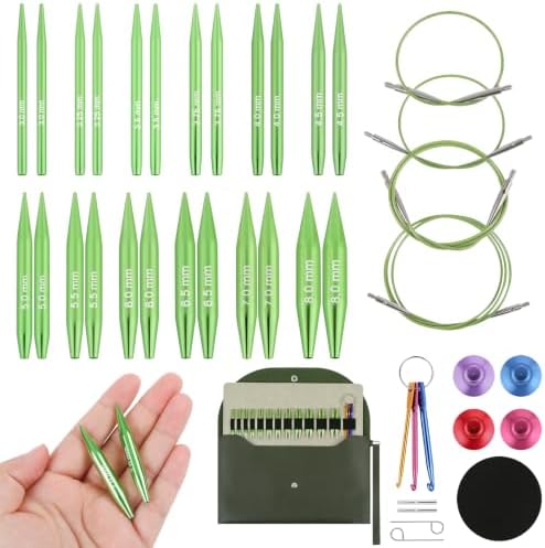 Hzkokon 2.17 Inch Short Interchangeable Knitting Needles Set (Green)