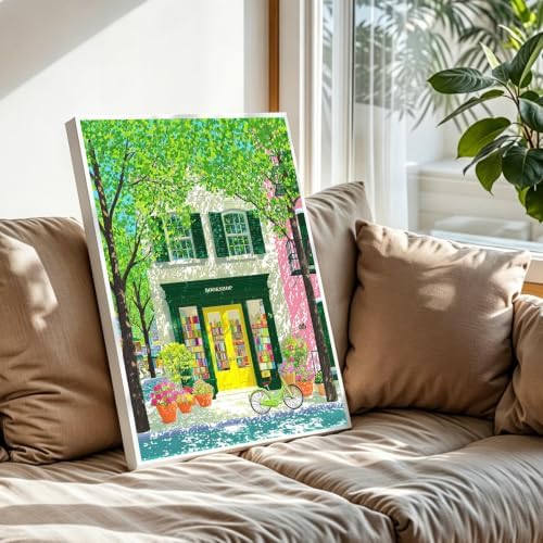 Amaieuin Book Shop Paint by Numbers Kit for Adults,Canvas Paint by Numbers for Adults,Bookstore Adult Paint by Numbers DIY Flower Painting Kit for Relax Gifts and Home Wall 20x16in
