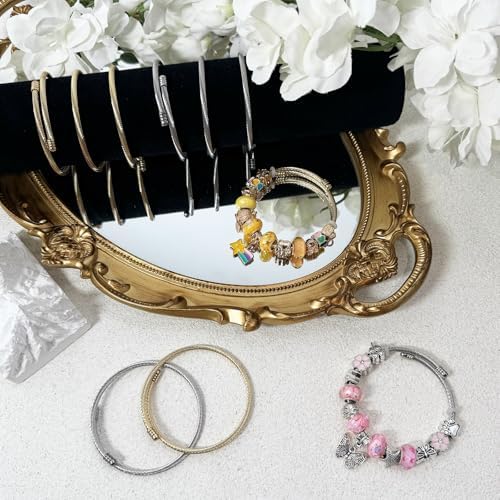 Exway 10 Pcs Elastic charm Bracelet chain Stainless Steel Cable Wire Twisted Cuff Bangle Bracelet Sliver charm Bracelets Kit for Crafts DIY Women Jewelry Making