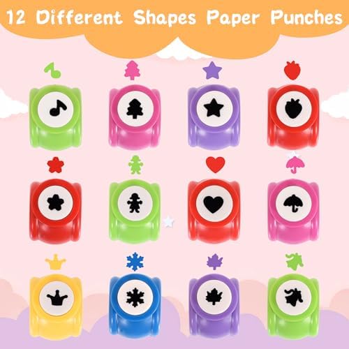 12 PCS Craft Scissors Decorative Edge, 12 PCS Small Hole Punch Shapes, 90 Sheets Colorful Origami, Adults Craft Kit for DIY Crafts, Scrapbooking, Card Making, School Supplies