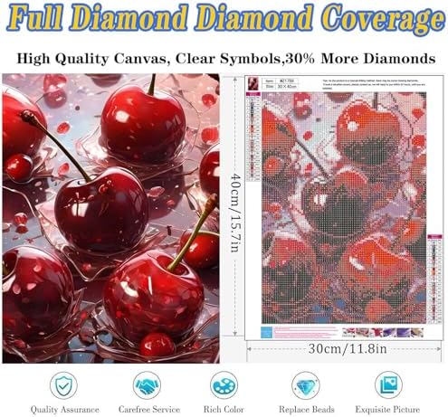 Pink Diamond Art Kits for Adults, Cherry Diamond Painting 12x16 Inch