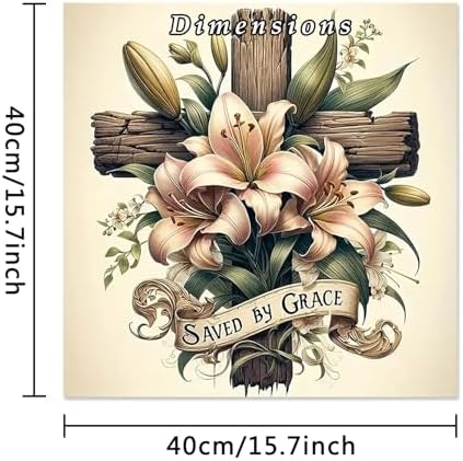 MBNTJHT Cross Paint by Numbers Kit for Adults,DIY Flowers and Cross Paint by Number Kits for Beginners,Unframed Digital Acrylic Art Painting Kits for Home Decor Gifts 16X16 Inch.