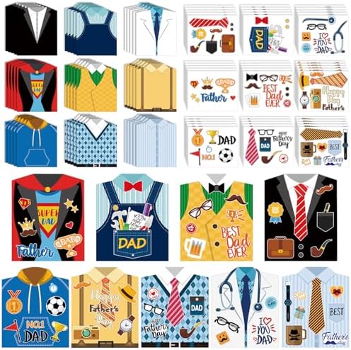 Sereliy 45 Set Father's Day Card Making Kits for Kids, Father's Day Shirt DIY Crafts, Bulk Father's Day Handmade Crafts for Classroom. (Father 45)