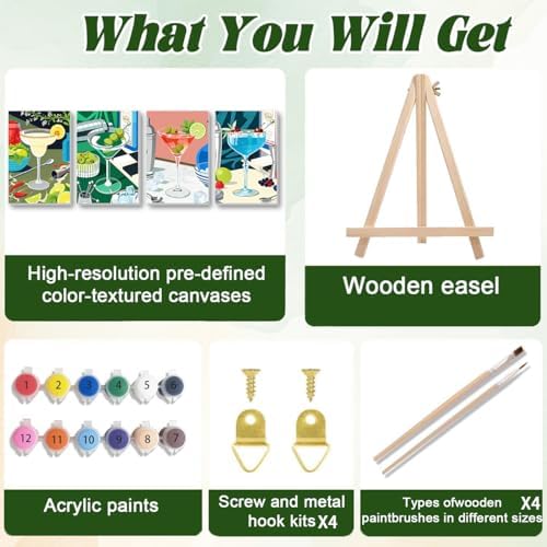 ICYANART 4 Pack Cocktail Paint by Numbers Kit for Adults with Frame Easy