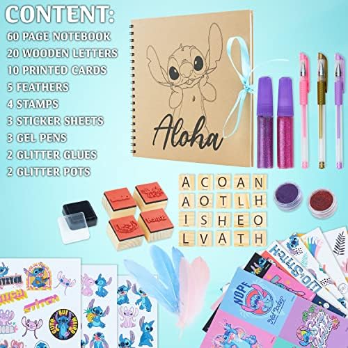 Disney Stitch Scrapbook Kit for Kids DIY Kit with Wito Scrapbook DIY Scrapbooking Accessories Stickers Stamps Gel Pens Glitter Girls Art Set Stitch Gifts for Girls