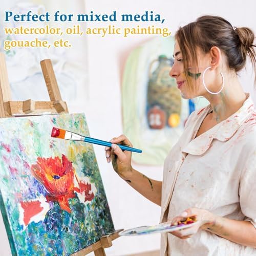 12 PCS 3/4 in Flat Paint Brushes for Acrylic Painting, Bulk Paintbrushes for Acrylic Paintings, Watercolor Paint Brush for Kids Adults Oil Detail Body Face Art (Pack of 3)