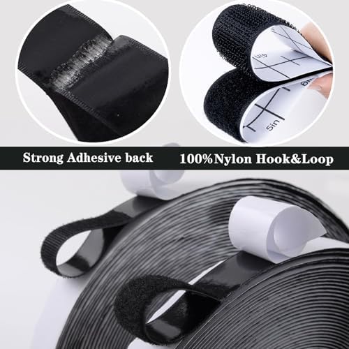 Navona 40Ft x 1 Inch Heavy Duty Hook and Loop Strips with Adhesive, Black