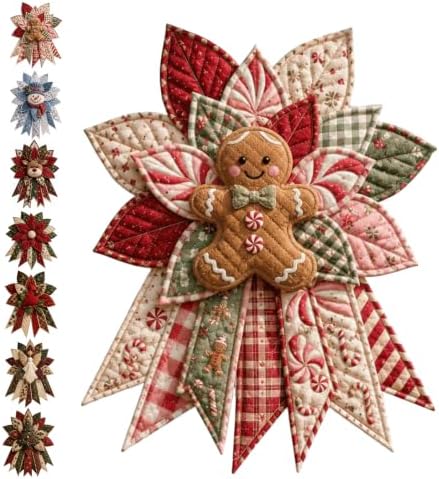 Festive Quilted Christmas Door Hanging DIY Sewing Kit, Christmas Quilted Bow DIY Kit with Fabric, Batting, Thread, Templates & Instructions, Patchwork Hanging Decor Kit for Door Wall Display (D-1)