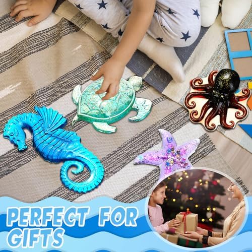 Qinyoung 4 Pcs Ocean Theme Resin Molds 3D Silicone Epoxy Resin | Seahorse Shells Starfish Octopus Molds Epoxy Casting for Art Crafts, Wall Decor, Beach Themed Projects, Summer Holiday Gifts