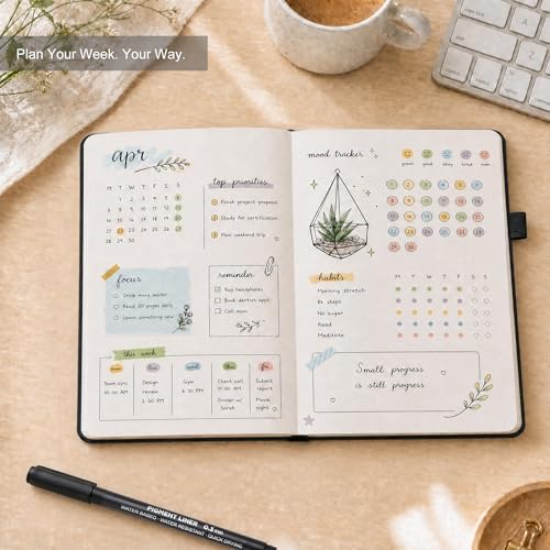 &And Per Se Dotted Notebook with Pen, A5 Hardcover Dotted Journal, 160 Pages 100GSM Thick Paper Dot Grid Journal with Fineliner Pen (Cyan)