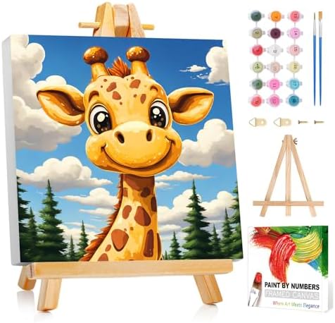 Reivworl Giraffe Paint by Numbers Kit for Kids with Frame 8×8 inch