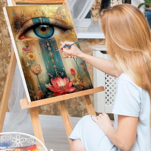 Bowetile Framed Paint by Numbers Eye Kit for Adults Beginners, Adults' Paint-by-Number Kits on Canvas, Painting by Numbers Lotus, Acrylic Vintage Number Painting for Home Wall Decor, 8x12in