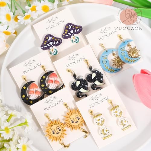 Puocaon Mystic Boho Clay Cutters - 9 Pcs Polymer Clay Cutters for Earrings Jewelry, Mushroom Sun Moon Moth Snake Bottle Shape