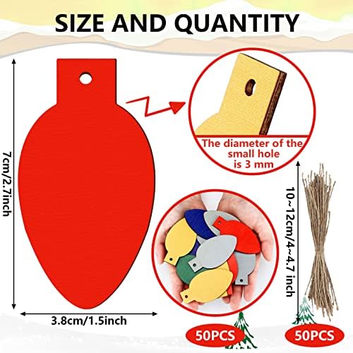 Queekay 50 Pcs Christmas Unfinished Wooden Light Bulb Wooden Slices Blank Hanging Decorations with Rope Unfinished Predrilled Discs for Christmas Crafts DIY Decoration(Multi Colors)
