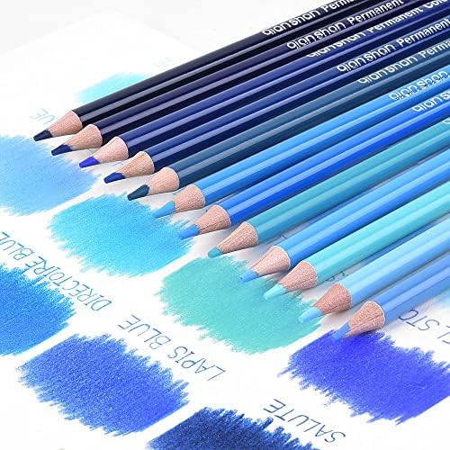12 Blue Colored Pencils Oil Based, Pre-sharpened Wooden Color Pencils Set