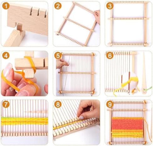 Weaving Loom for Kids,12 Colors Yarn 9.45"x11" Large Metal Bar Weaving Kit