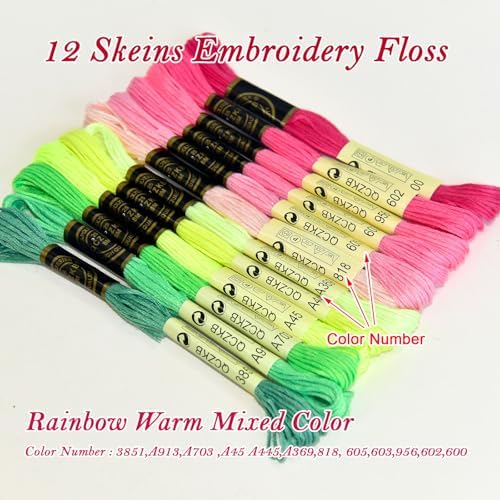 Premium Rainbow Color Embroidery Floss - Cross Stitch Threads - Friendship Bracelets Floss - Crafts Floss - 12 Skeins Per Pack Embroidery Floss,Rainbow Warm-Tone Mixed Color