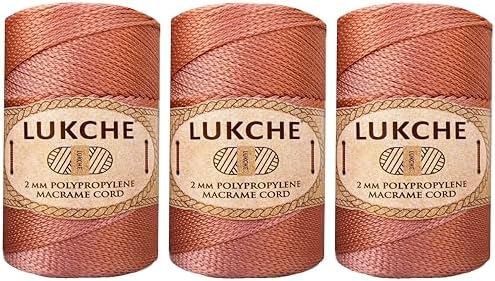 Polyester Macrame Cord 2mm x 251 Yards, 100% Polypropylene Premium Macrame Rope, Colorful Yarn Crochet Macrame Bag Craft for Wall Hangers, Bags, Bottom Plates, Carpets (Salmon, 3 Skein)