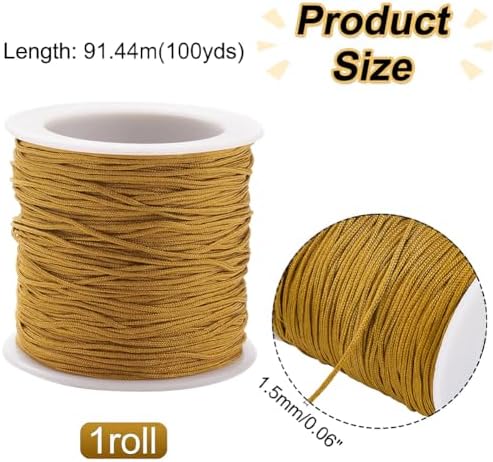 PH PandaHall 1.5mm 100 Yards Camel Nylon String for Bracelets, Beading Thread Nylon Cord Blind Cord Braided Lift Shade Cord Wind Chime Replacement String for Bracelet Making, Windows Rollers Repair