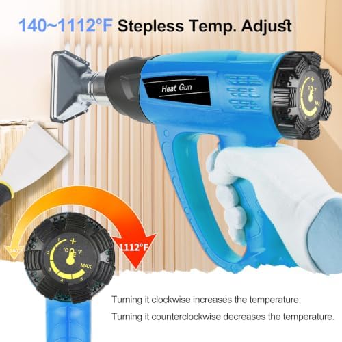 【1800W・140℉~1112℉】Heat Gun (60℃-600℃) Fast Heating Heavy Duty Hot Air Gun Kit Variable Temp Control Overheat Protection with 5 Nozzle for Crafts, Shrink Tubing, Stripping Paint, Resin, Soldering