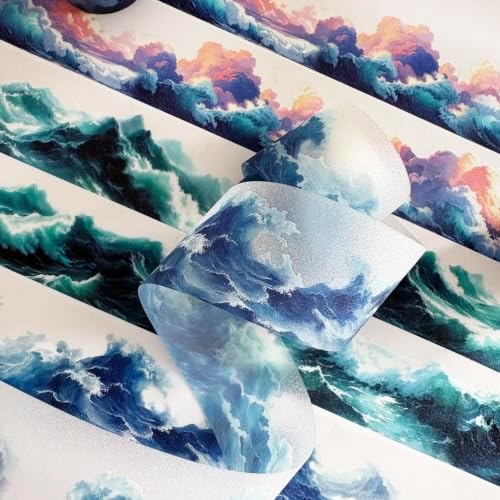 PET Tape Stickers for Scrapbooking Supplies, Wave Journal Stickers for DIY