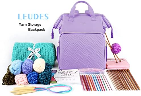 Leudes Crochet Bag Backpack for Yarn Storage Tote Travel Large Knitting Bag