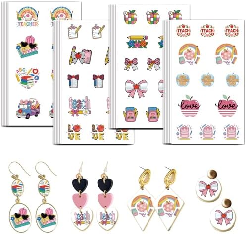 OLYCRAFT 24Pcs Back-to-School Season Clay Transfer Paper 4 Design Transfers Paper for Polymer Teachers' Day Polymer Clay Transfer Sheets Small Ceramic Decal for Clays Earrings Jewelry Making