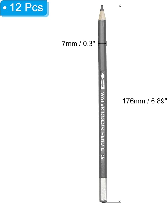 PATIKIL Watercolor Pencil, 12Pcs Water Soluble Pencils for Blending, Coloring, Sketch Drawing, Painting, Grey