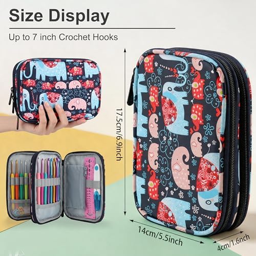 Crochet Hook Case, Zipper Storage Organizer Bag with Web Pockets for Crochet Needles/Knitting Accessories/Crochet Hook Kit Tools, Lightweight, Easy to Hold