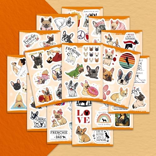 100Pcs French Bulldog Stickers for Water Bottle, Laptop - French Bulldog Gifts, Party Supplies & Decorations - Bull Dog Stickers, Decals - Gift for Women & Men