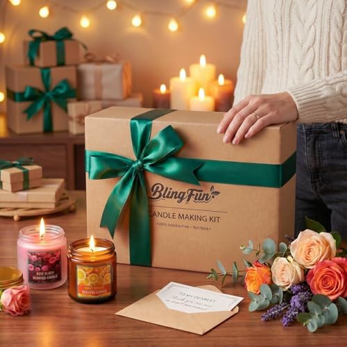 Blingfun Soy Wax for Candle Making - DIY Candle Making Supplies with Natural Soy Wax, Candle Wicks, Wick Holders, Premium Candle Wax for DIY Candle Crafting(1LB)