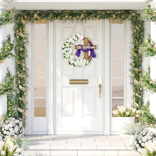 Large Size 12" Wooden Easter Ornaments to Paint, Wooden DIY Blank Unfinished Christian Religious Ornament Happy Easter Jesus He is Risen Door Sign Lily Cross Hanging Plaque Crafts Hanging Decorations