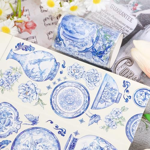 Sitsink PET Tape for Journal Scrapbooking - Elegant Chinoiserie PET Tape Stickers for Crafts Junk Journal Supplies Notebook Scrapbook DIY Decor