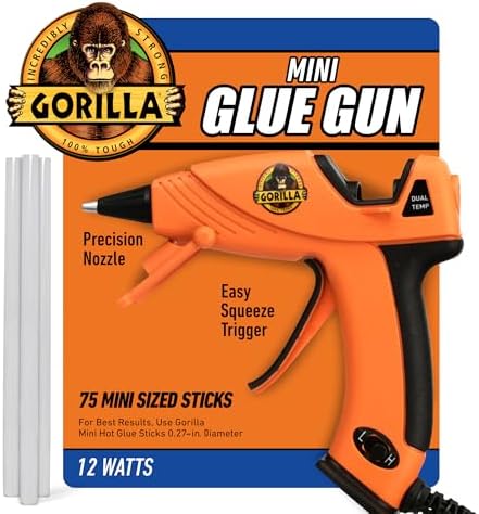 Gorilla Mini Hot Glue Gun Kit, Dual Temp, Includes 75 Sticks
