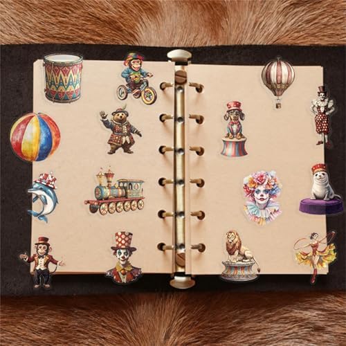 50pcs Transparent Vintage Circus Stickers for Teens,Cute Funny Clown Sticker Waterproof PET Stickers for Scrapbook Photo Album Collage Party Favors Animal Clown Sticker for Teens and Adults