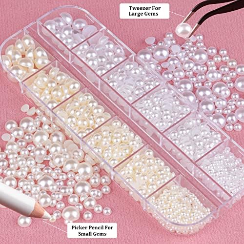 Belleboost Flat Back Pearls for Crafting Pearls for Nails (White Beige)