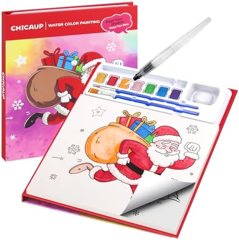 CHICAUP Christmas Paint with Water Coloring Books for Kids, Xmas Season Watercolor Painting Kit Painting Activity for Kids Ages 3-5 4-8, Mess Free Arts Crafts Drawing Gift Toy for Boy Girl