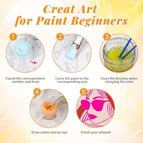 4 Pack Framed Paint by Numbers Kit for Adults, Pink Disco, 8 x 12 Inch | DIY Acrylic Painting by Numbers for Beginners, with Wooden Easel, Party Home Wall Decor, Stress Relief Craft Gift
