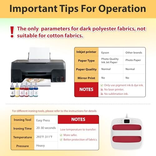 TransOurDream Heat Transfer Paper for Dark Polyester Fabrics (Dark X, 8.5"x11", 50 Sheets) Printable Iron on Heat Transfer Vinyl for Inkjet Printer