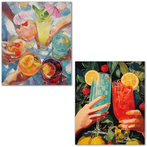 XUNLURY Colorful Cocktail Diamond Art Kits 2 Pcs, Vibrant Summer Cocktail Party Diamond Painting Kits for Adults Beginners, Full Drill Diamonds Dots for Home Decor, 9.8x11.8 Inch