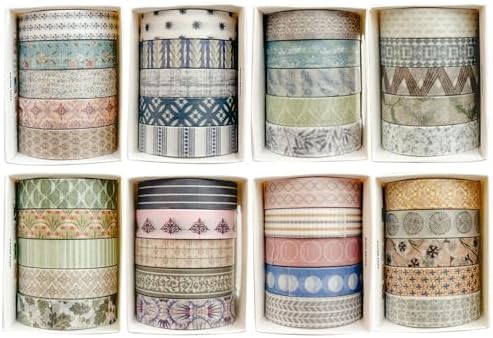 YUBBAEX 40 Rolls Basic Washi Tape Set Cute Printed Patterns Masking Skinny Creative Decorative Tapes for Arts, DIY Crafts, Journals, Planners, Scrapbook, Wrapping (Decorism 1)