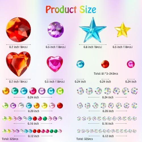 1296 pcs Gem Stickers Rhinestones for Crafts, Sparkling Cute Star Heart Round Small Stickers for Women Adults, Glitter Jewels Stickers for Face Eye Body Makeup, DIY Decoration WUINOID