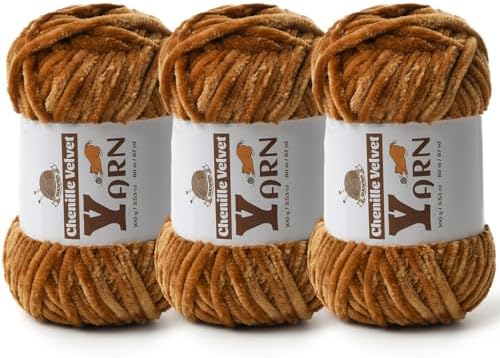 Chenille Crochet Brown Yarn 3 Pack