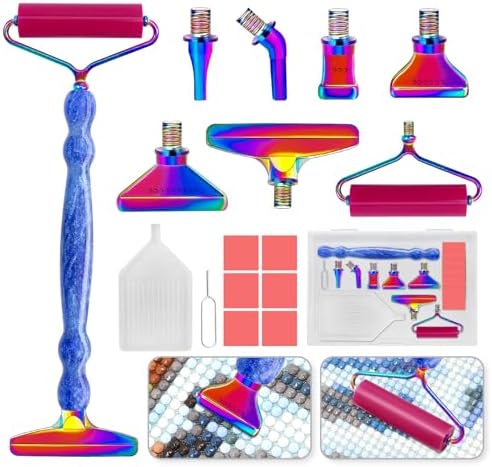 Diamond Painting Pen Kit - 7 Metal Tip Diamond Art Tools, 5D Diamond Painting Accessories for Adults Beginners, Resin Pen with Straight/Bent/Flat/Roller Nibs, Tray & Clay
